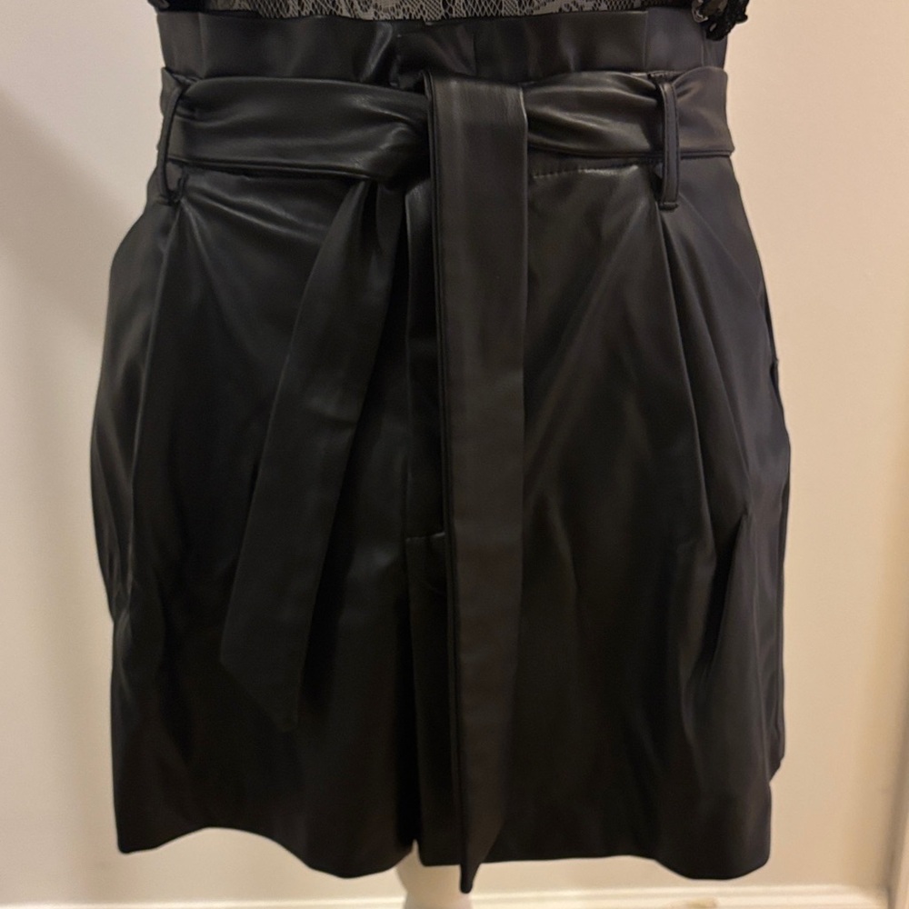 Black Faux Leather Shorts with Belt